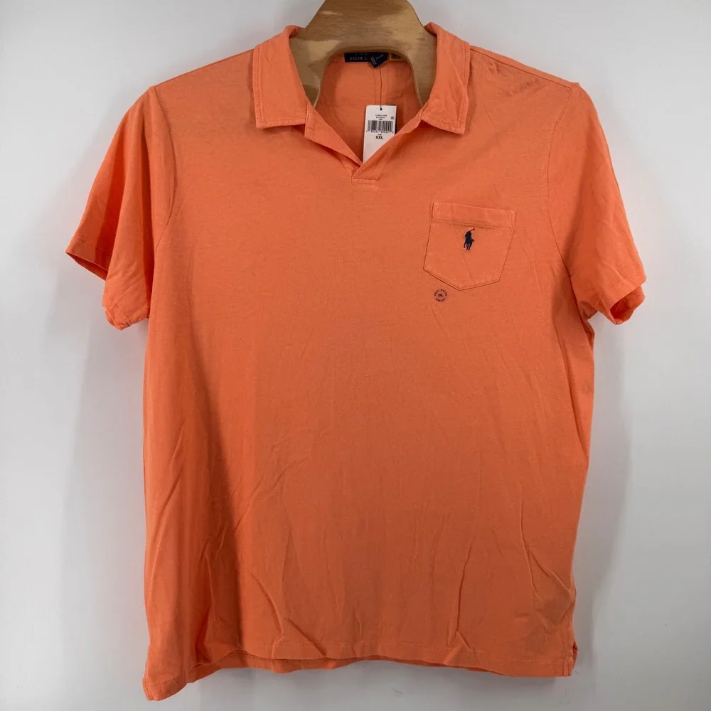 Polo Ralph Lauren Polo Shirt Mens XXL Orange Cotton Linen Short Sleeve Pocket